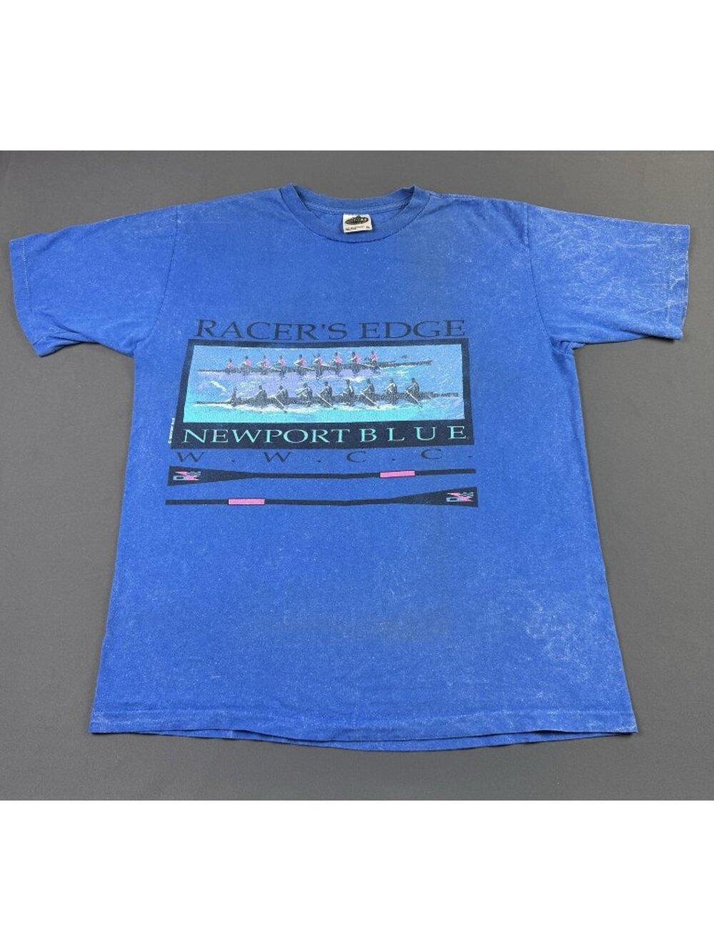 Rare Vintage 90s Newport Blue Racers Edge Boat Art Beach Water XL Single Stitch